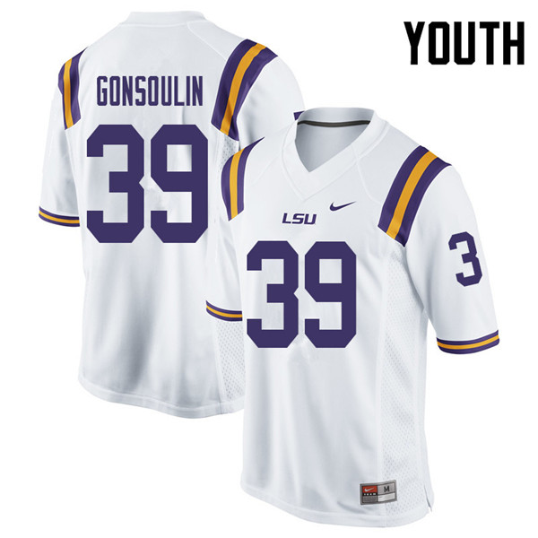 Youth #39 Jack Gonsoulin LSU Tigers College Football Jerseys Sale-White - Click Image to Close